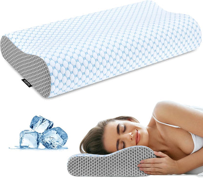 Cervical Pillow for Neck Pain Relief, Contour Memory Foam Pillows for Sleeping, Ergonomic Pillow Adjustable Orthopedic Cooling Pillow Bed Pillow Neck Support for Side Back Stomach Sleepers(Blue)