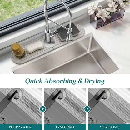 Diatomite Sink Splash Guard - DryingNeat Kitchen Faucet Mat, Instant Dry Water Absorbing Stone Tray for Sink, Durable Protector for Kitchen Bathroom Counter [Light Grey, 17.7" x 3.9"]