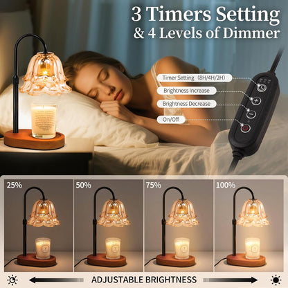 Flower Candle Warmer Lamp with Timer - Dimmable Electric Candle Lamp, Birthday Gifts for Women Mom, House Warming Gifts New Home Decor, Adjustable Wax Wamer Light for Jar Candles
