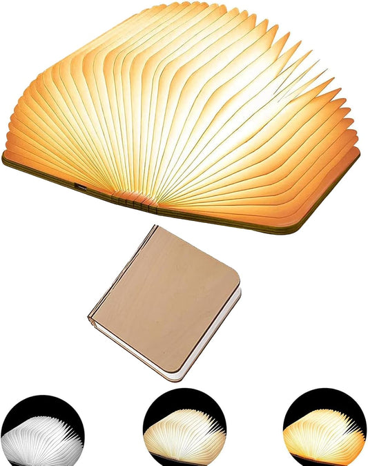 5.7 Inch Wooden Book Light, Upgraded 360° Folding Book Lamp LED Book Light for Home Decor Birthday Gift (3Color-W, Large)