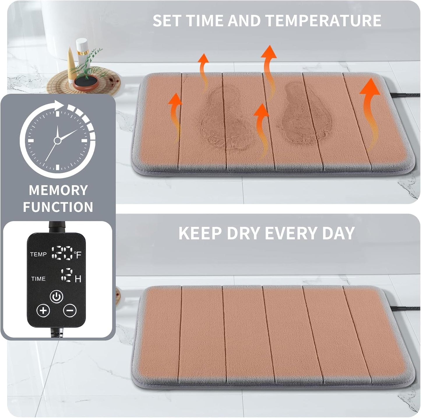 Yimobra Heating Pad for Bathroom Rugs, with Memory Function, Adjustable Temperature (32-146℉) and Time (1-24h),Keep Dry Bathroom Bath Mat in Winter Every Day, Waterproof, 25"x17.5"