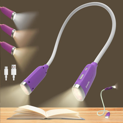 Neck Reading Light, 3 Color & Brightness Adjustable Book Light for Reading in Bed, Hands-Free, Lightweight, USB C Rechargeable, Eye-Caring, Perfect for Crafts, Camping, Kids & Adults (white)