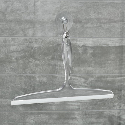iDesign Plastic Bath Squeegee for Glass with Suction Hook Holder – 12", Clear