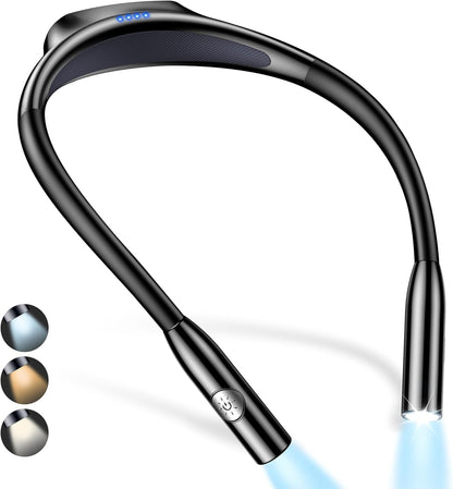 Gritin Book Light, Eye Caring 3 Colors & Dimmable Brightness Reading Light | Bendable Arms, 80+Hrs Runtime, Neck Round Design, Comfortable & Lightweight Neck Light for Reading in Bed, Crafting, Knitting
