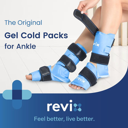 REVIX Foot & Ankle Ice Pack Wrap, Hands-Free Design, 2 Packs | Heel Ice Wrap with 3 Adjustable Straps, Reusable Gel Cold Compression for Plantar Fasciitis, Post-Workout Recovery