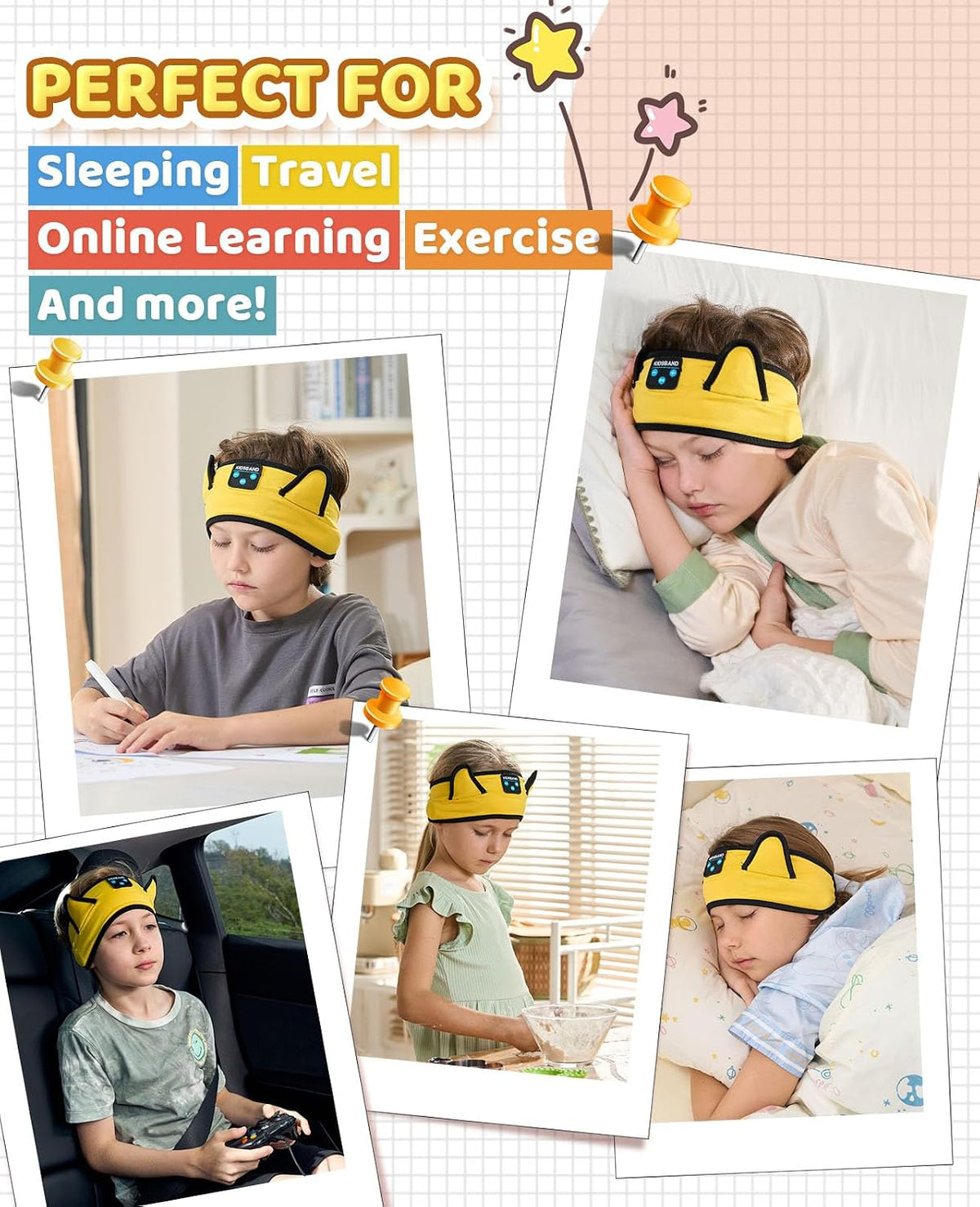 KIDSBAND Kids Bluetooth Headphones, Sleep Headband [Wireless & Wired Playback 2in1] Foldable Headphones for School/Travel/Tablet/Sleep