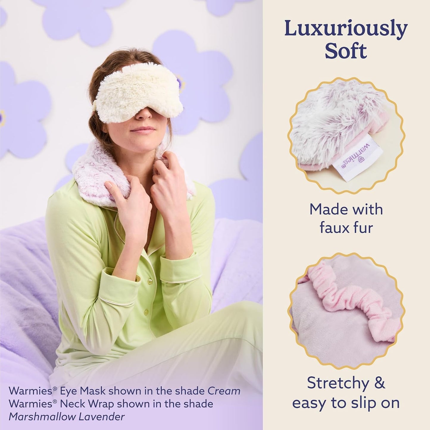 warmies Microwavable Eye Mask for Warmth & Comfort - Heating & Cooling Compress for Calming Relaxation - Weighted & Heated Eye Mask with Scented Lavender for Sleeping - Snowy