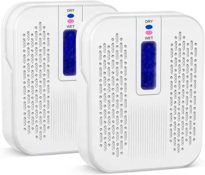 Pack of 2 Rechargeable Small Dehumidifier for Bathroom, Detachable Hanging Dehumidifier for Bedroom, Gun Safe, Closet, Portable Moisture Absorbers with Dual-Sided Suction