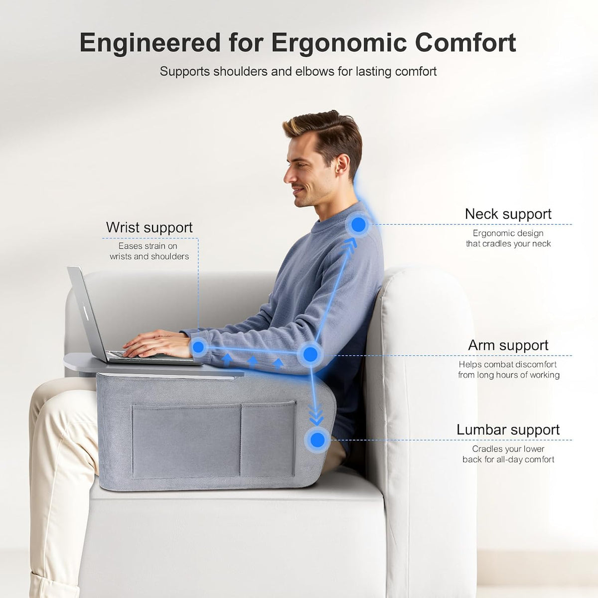 OPTIXCELL Wooden Lap Desk Pillow for Laptop with Arm Rests for Bed & Couch