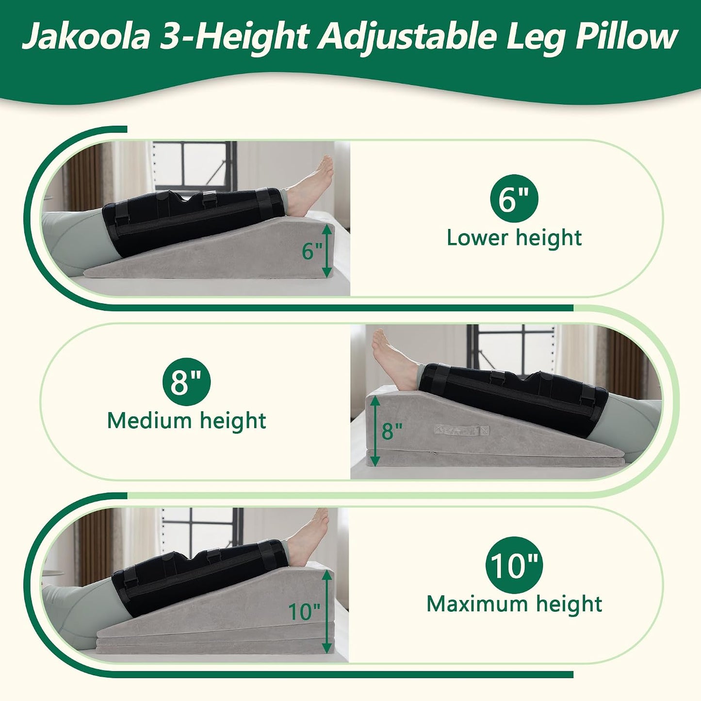 Wedge Pillow for Sleeping, Bed Wedge Pillow for After Surgery 3-Height Memory Foam Leg Elevation Pillow for Swelling Back Pain Relief Sciatica Knee Ankle Pain Bed Support Legs L 24"