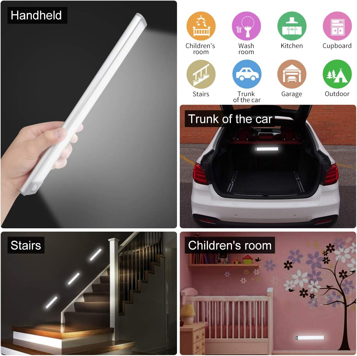 LED Motion Sensor Cabinet Light,Under Counter Closet, Wireless USB Rechargeable Kitchen,54-LED Battery Powered Operated Light, for Wardrobe,Closets,Cabinet,Cupboard