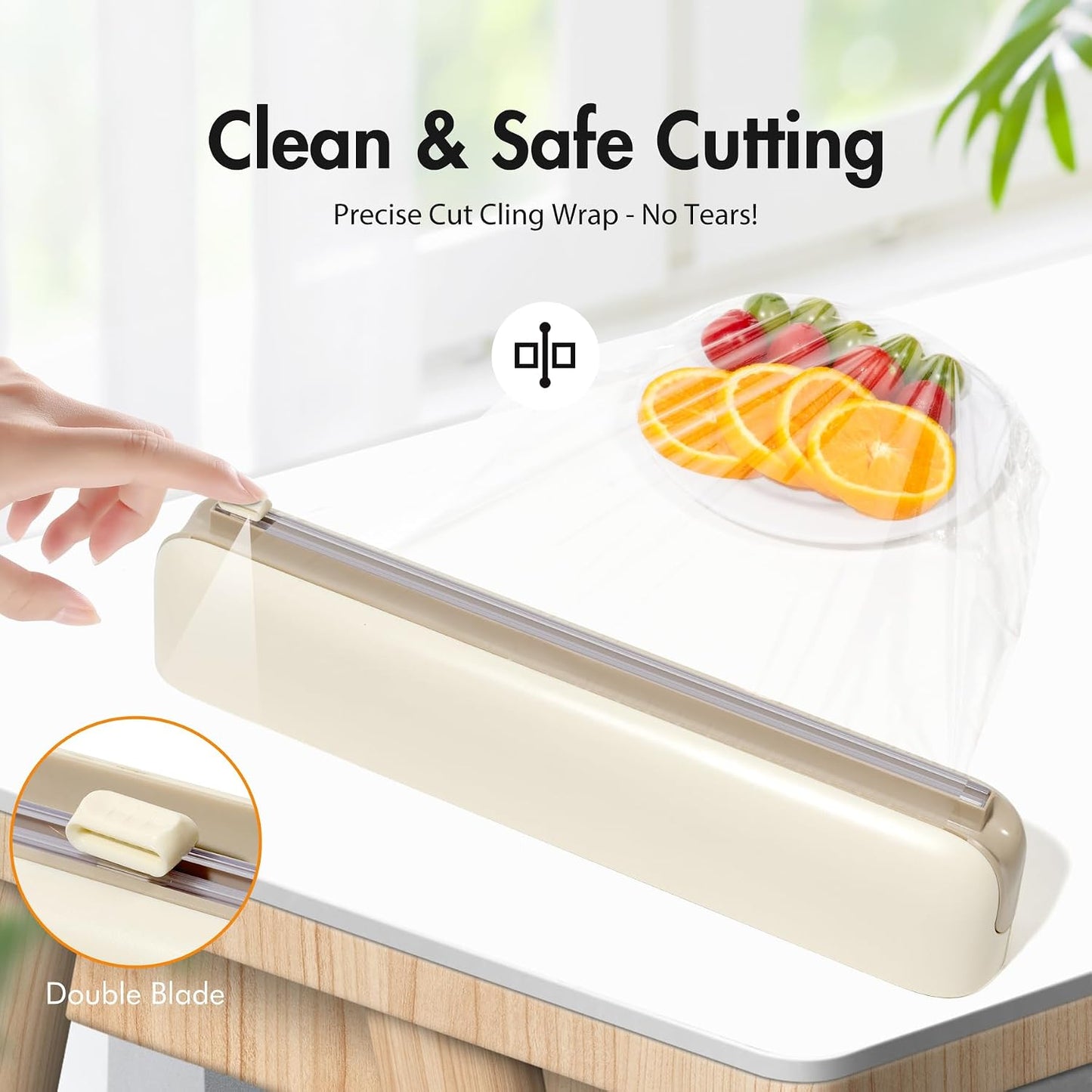 Aluminum Foil & Plastic Wrap Dispenser with Cutter - Easy One-Hand Operation, Space-Saving Kitchen Organizer for Worktops & Cabinets, Magnetic Cling Film Dispenser - Fits 12" Rolls, Latte