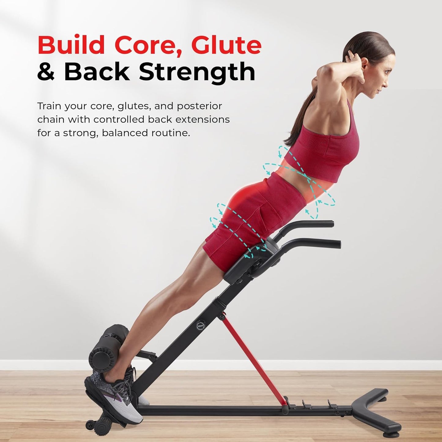 Sunny Health & Fitness Multi-Function Roman Chair | Adjustable Height, Folds Flat for Storage, Built in Dip Station, Targets Back, Abs & Core, Crunches & Back Extensions