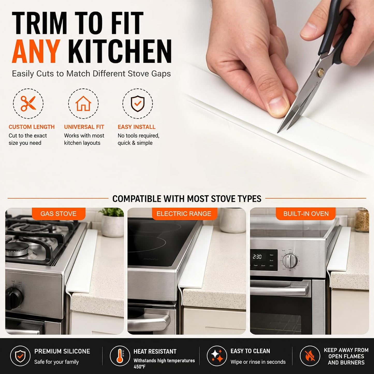 Silicone Stove Counter Gap Cover - 25 Inch Gap Filler 2 Pack Black | Long gap filler seals spills between kitchen appliances Stovetop oven countertop; stove gap cover, gas stove side gap covers