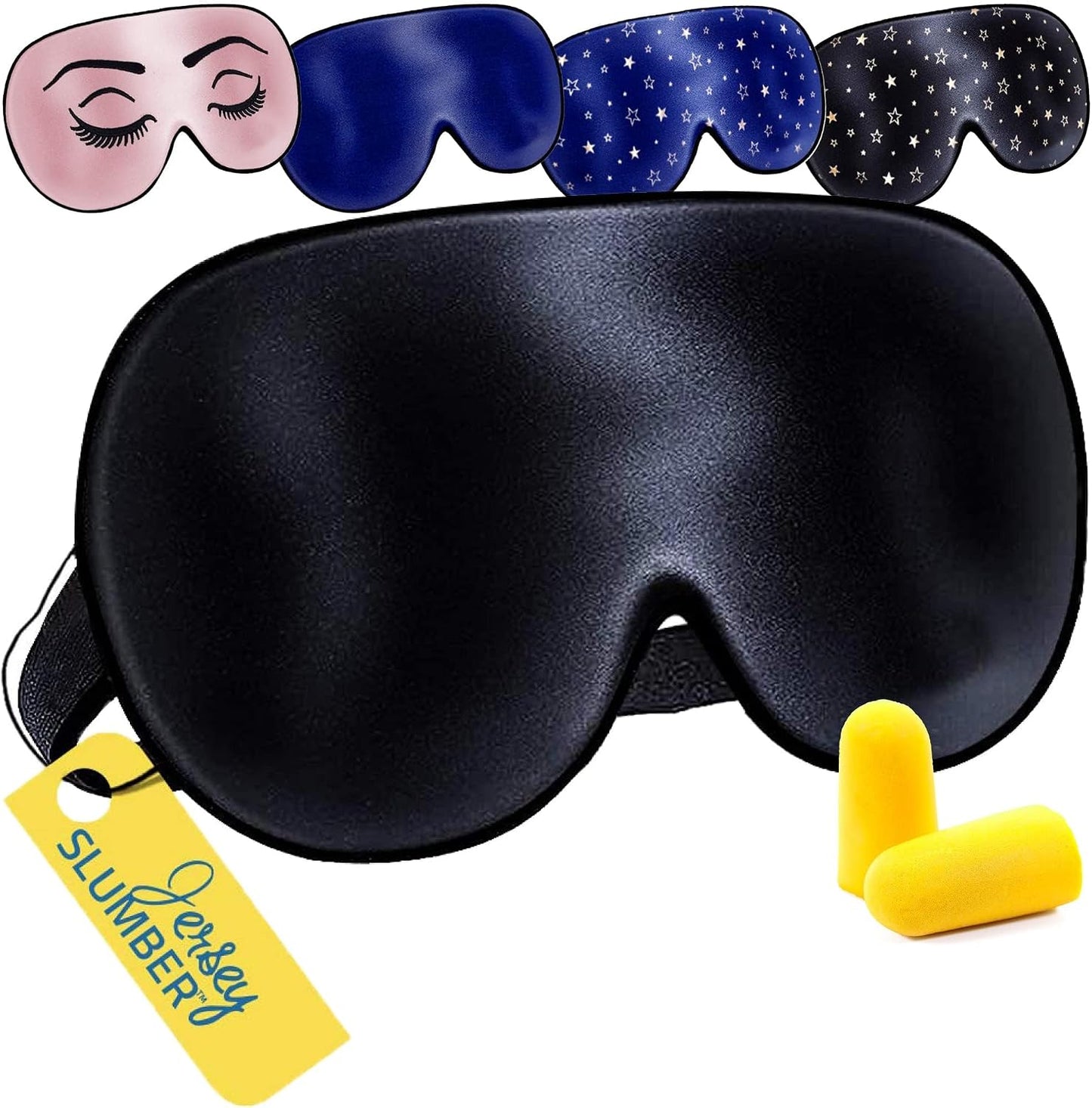 Jersey Slumber 100% Silk Sleep Mask for Women Men Side Sleeper - Light Blocking Eye Mask for Sleeping, Zero Pressure Soft Blindfold, Adjustable Strap, Silk Eye Cover for Travel Nap - Black