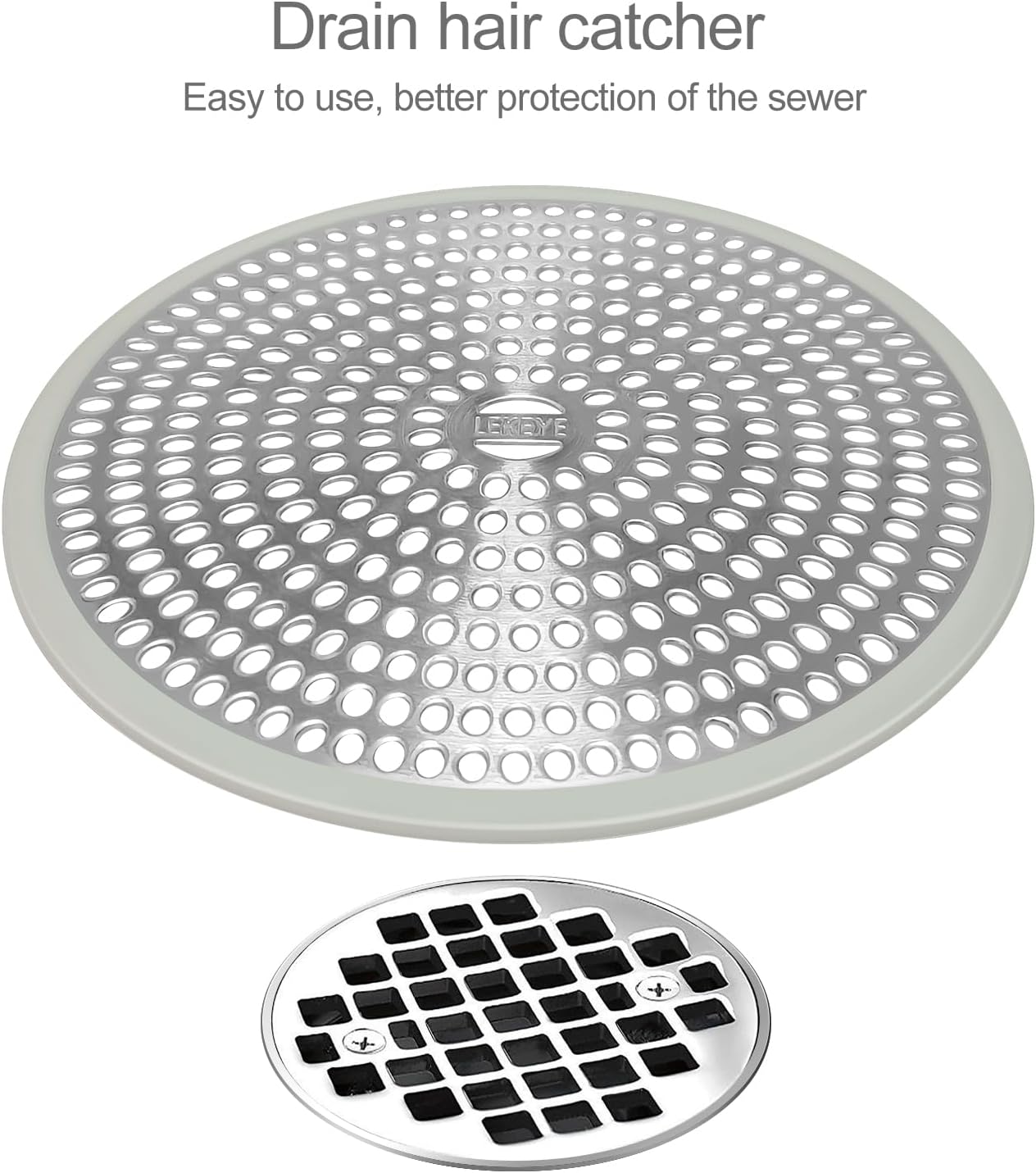 LEKEYE Shower Drain Hair Catcher/Strainer/Stainless Steel and Silicone
