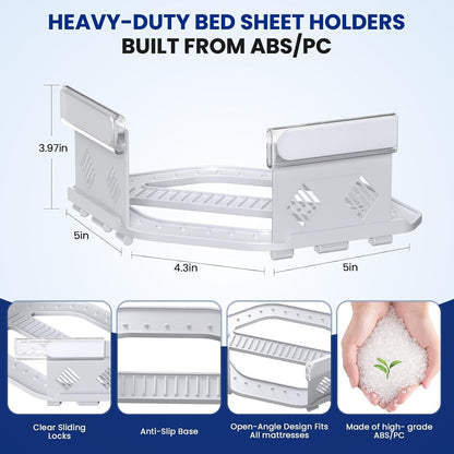 Bed Sheet Holders for Corners, Fitted Sheet Holders for Secure Grip, 4Pack | Heavy Duty Sheet Grippers Keep Sheets Firm & Tight, Bed Sheet Clips with Clear Lock Design, Easy Install for All Mattress