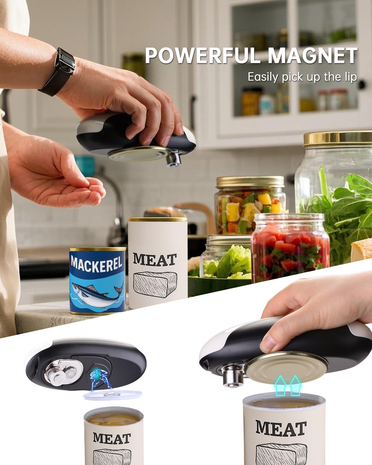 CIRCLE JOY Electric Can Opener, One-Touch Automatic Can Opening with Smooth Edges, Food Safety Handheld Battery-Operated Can Opener for Kitchen and Seniors, Blue