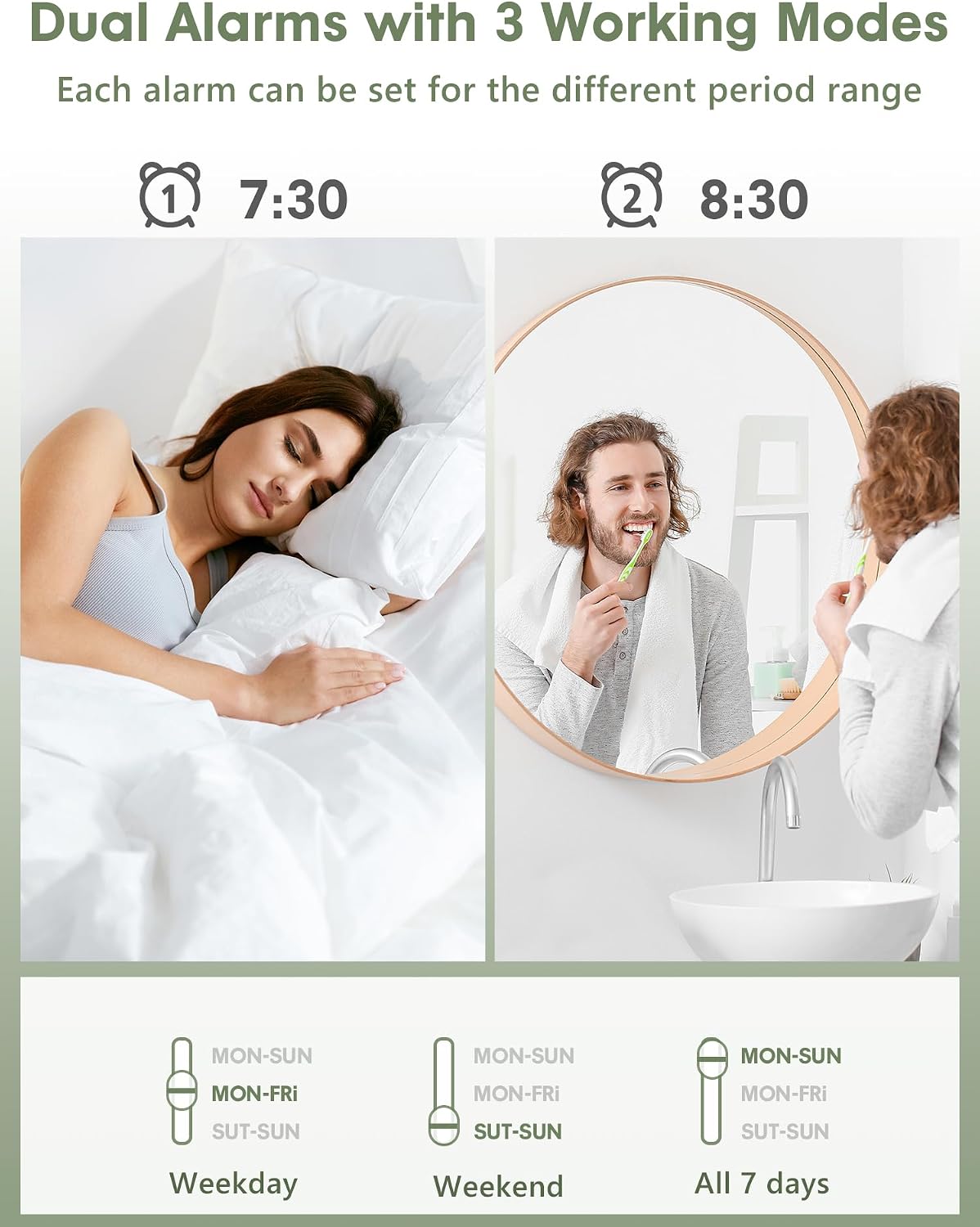 Vibrating Alarm Clock for Heavy Sleepers, 3-Level Bed Shaker, Dual Alarms