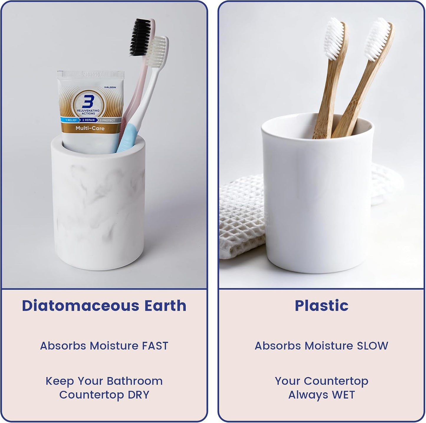 Drying Stone Toothbrush Holder, Diatomite Toothbrush Holders for Bathroom Counter, Quick Drying Electric Toothbrush and Toothpaste Holder Bathroom Organizer, Marble White
