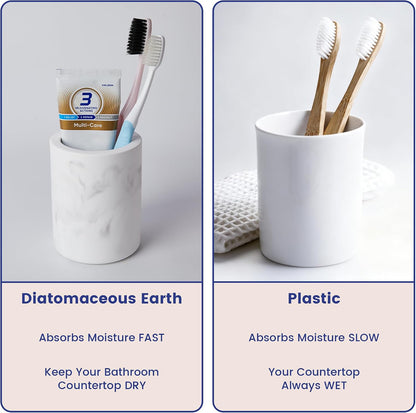 Drying Stone Toothbrush Holder, Diatomite Toothbrush Holders for Bathroom Counter, Quick Drying Electric Toothbrush and Toothpaste Holder Bathroom Organizer, Marble White