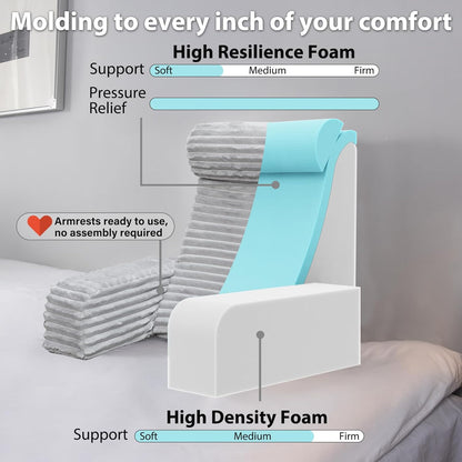 ENITYA 22" XL Back Pillow for Bed Sitting Up with Armrests & Big Pockets | Reading Pillow for Bed, Soft Back Support Chair, Ideal for Watching TV, Gaming, Nursing, Resting, Post Surgery, Dark Grey
