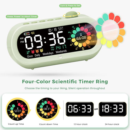 Mooking 3 in 1 Digital Alarm Clock for Bedroom with Visual Timer for Kids | Rechargeable Clock with Multiple Alarms, 199-Minute Timers Silent Non Ticking, Time Management Tools for Home School Study