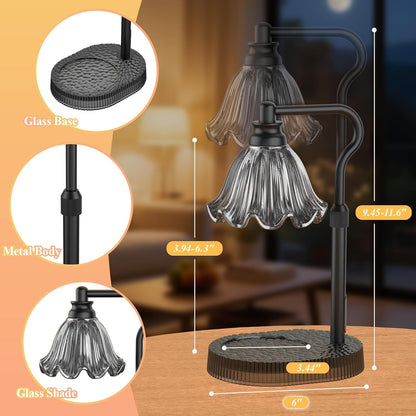 Flower Candle Warmer Lamp,Adjustable Timer & Dimmer(Green) | Adjustable height fits jars. Timer & dimmer safe melt. 2 bulbs & heat-proof base. Perfect for bedroom, office, or gifting.
