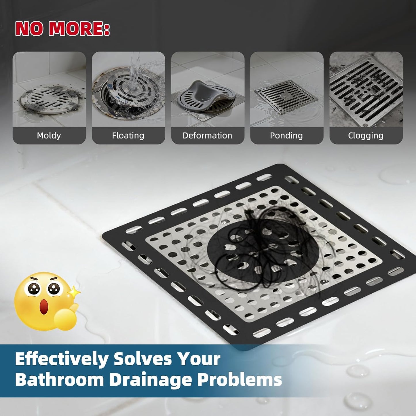 Hibbent Upgraded Shower Drain Hair Catcher for Bathroom Floor 4" Drain, Anti-Clogging Shower Drain Cover, Stainless Steel & Silicone Drain Strainer with Handle, Shower Drain Protector, Grey