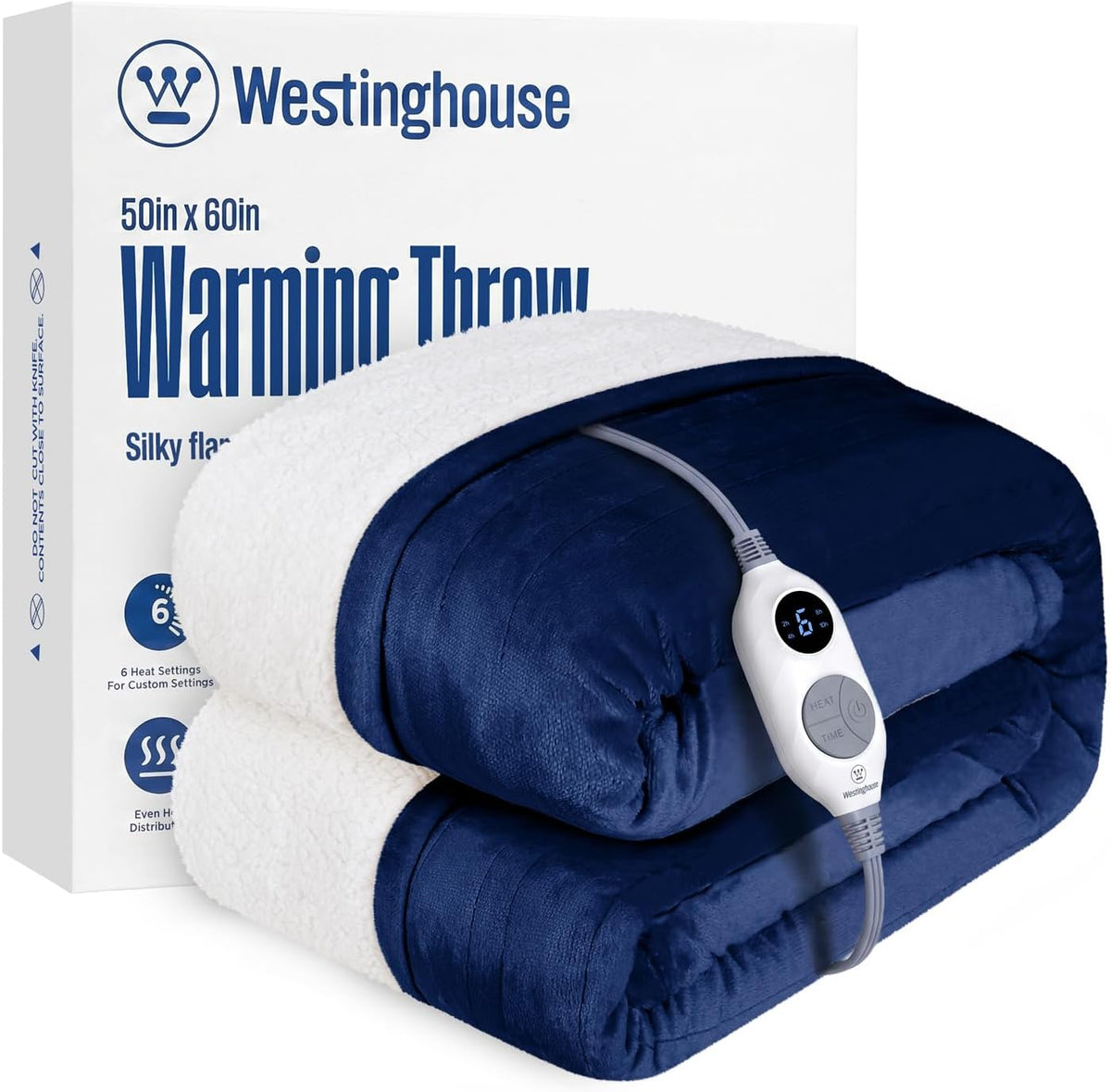 Westinghouse Heated Throw Blanket, 50"x60", Charcoal, ETL Certified