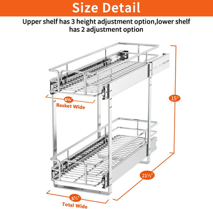 ROOMTEC Pull Out Cabinet Organizer, Pull Out Shelves 5½" W x 21½" D, Heavy Duty Cabinet Drawers Slide Out Kitchen Organizers Storage Shelf