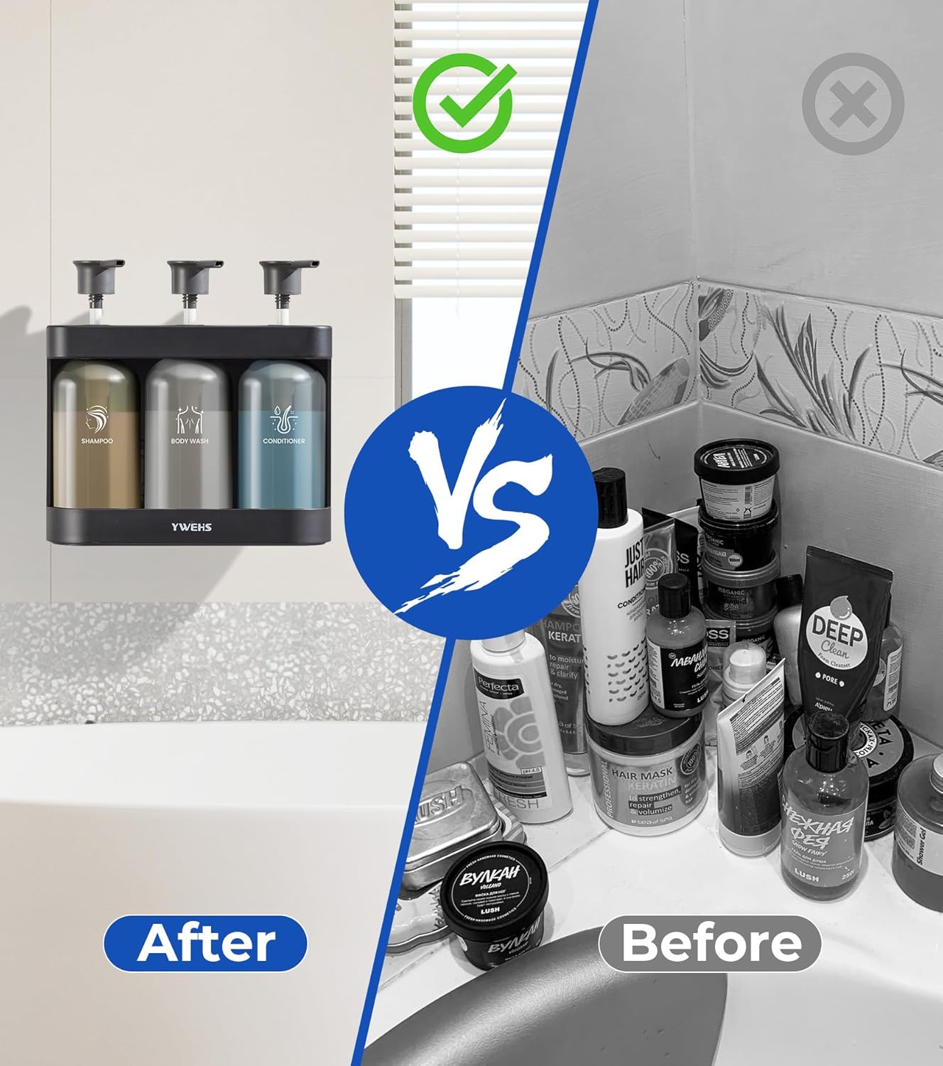 Shampoo and Conditioner Dispenser Shower Soap Dispenser 3 Chamber No Drill Shampoo Dispense for Shower Wall Mounted Shower Shampoo Dispenser 3 Chamber for Bathroom Hotel 3 * 13.37 fl.oz Black