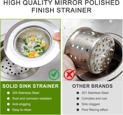 2pcs Heavy Duty Stainless Steel Slop Basket Filter Trap, 2.75" Top / 1" Mesh Metal Sink Strainer Shower Drain Hair Catcher for Kitchen Bathroom Bathtub Wash Basin Floor Balcony Drain Hole, Utility