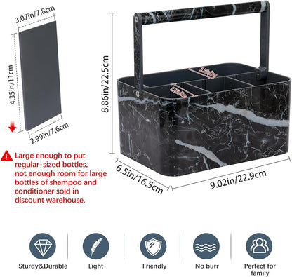 BYUNER Portable Shower Caddy Dorm: Bathroom Caddy Organizer with Handle and Adjustable Dividers,Plastic Shower Basket for Toiletry,Makeup,Vanity,Shower Storage Tote for College, Cleaning Caddy, Black