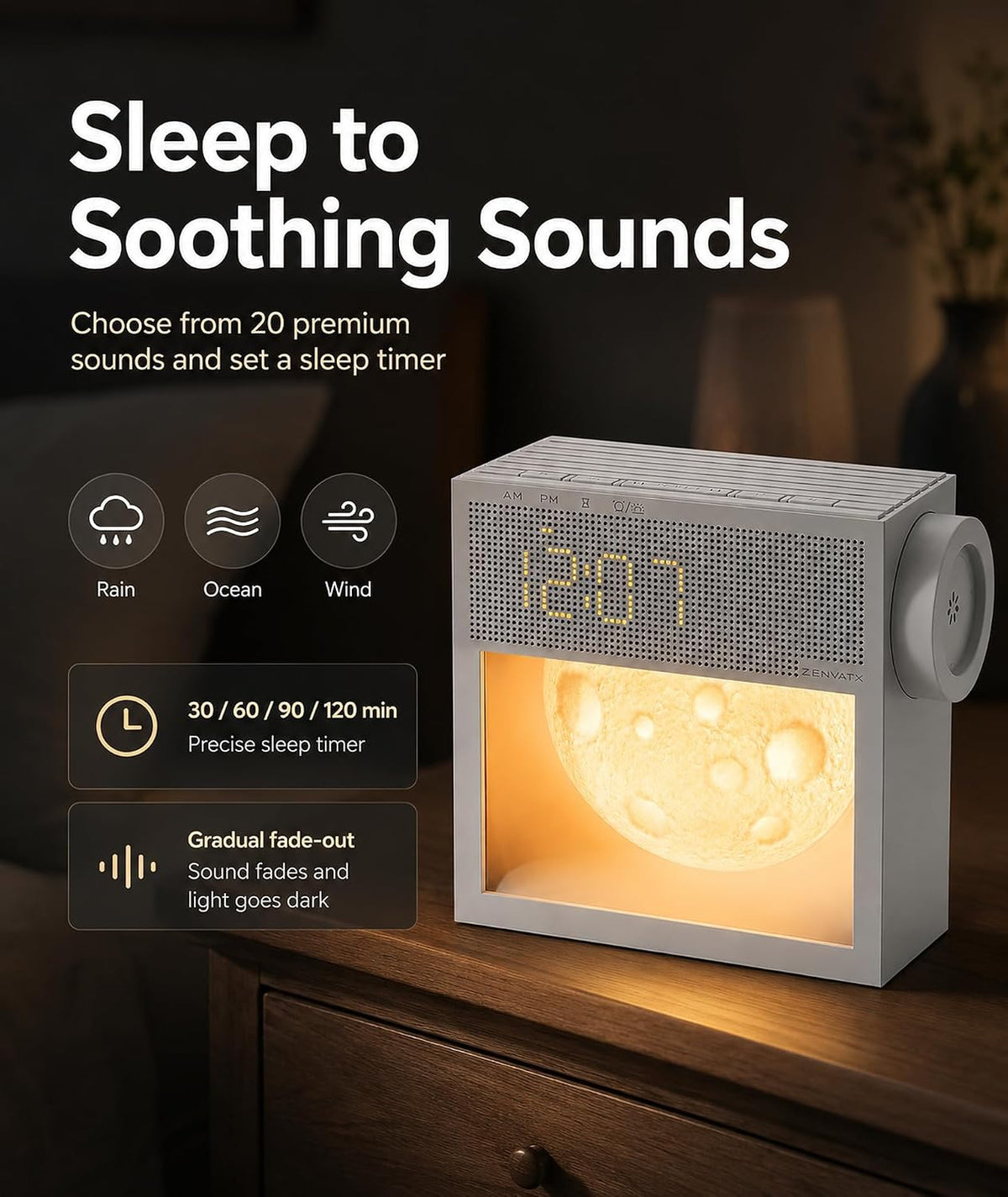 Rechargeable Sunrise Alarm Clock with Sound Machine and Night Light