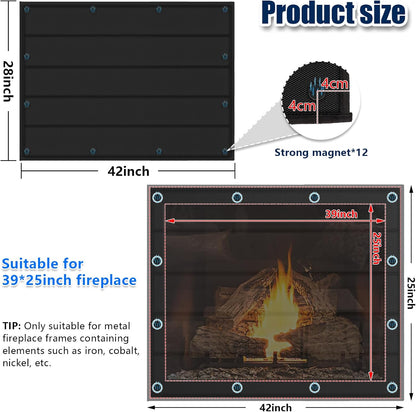 Magnetic Fireplace Cover 39"x32" Fireplace Draft Stopper Blocker Indoor | Fire Place Cover with Built-in 12 Strong Magnet for Iron Fireplace Frame Fireplace Screen