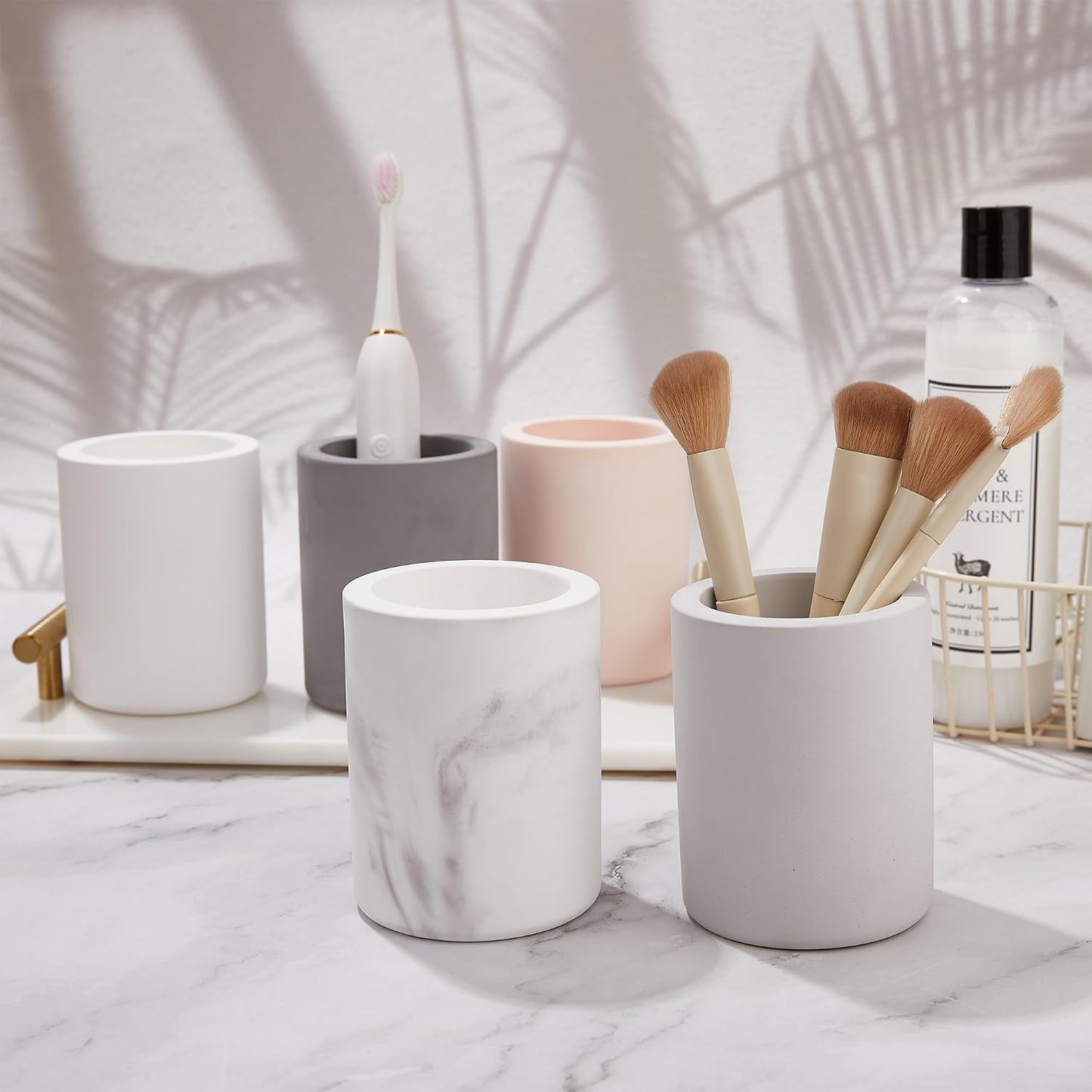 Drying Stone Toothbrush Holder, Diatomite Toothbrush Holders for Bathroom Counter, Quick Drying Electric Toothbrush and Toothpaste Holder Bathroom Organizer, Marble White