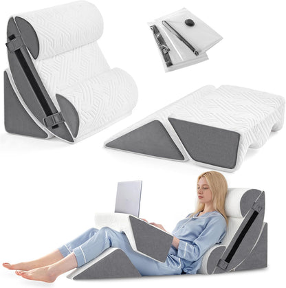 4PCS Bed Wedge Pillow Set for After Surgery, Orthopedic Wedge Pillows for Sleeping, Back, Neck and Leg Pain Relief, Adjustable Memory Foam Support Pillows for Acid Reflux, GERD & Snoring, Grey