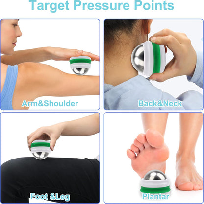 AHIER Cold Massage Roller Ball, Stainless Steel Cold Therapy Relief Tool | Free Rolling Removable Gel Ball Deep Tissue Massage Pain Relief, Great Tool for Back/Neck Pain, Muscles Recovery (Black)