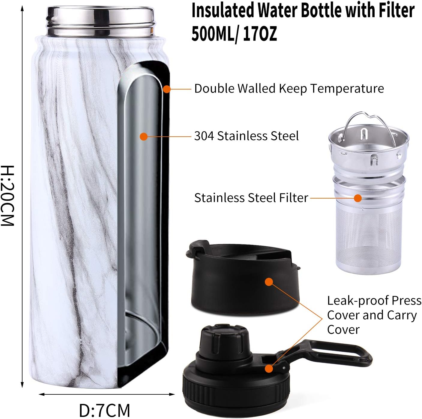 Sivaphe Infuser Travel Mug with Removable loose leaf Tea Strainer Tea Filter Water Bottle 18/8 Stainless Steel Insulated Tumbler for Women Rosegold