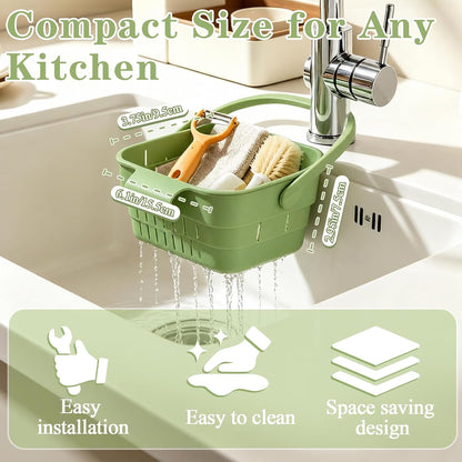 Foldable Hanging Sink Drain Basket, Hanging Sink Basket (Green) | No-Drill Foldable Design Saves Sink Space with Fast Drainage for Food Scraps, Sponge Storage, Fruit Rinsing and Kitchen Use