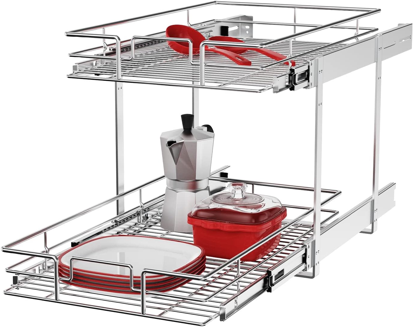 ROOMTEC Pull Out Cabinet Organizer, Pull Out Shelves 5½" W x 21½" D, Heavy Duty Cabinet Drawers Slide Out Kitchen Organizers Storage Shelf