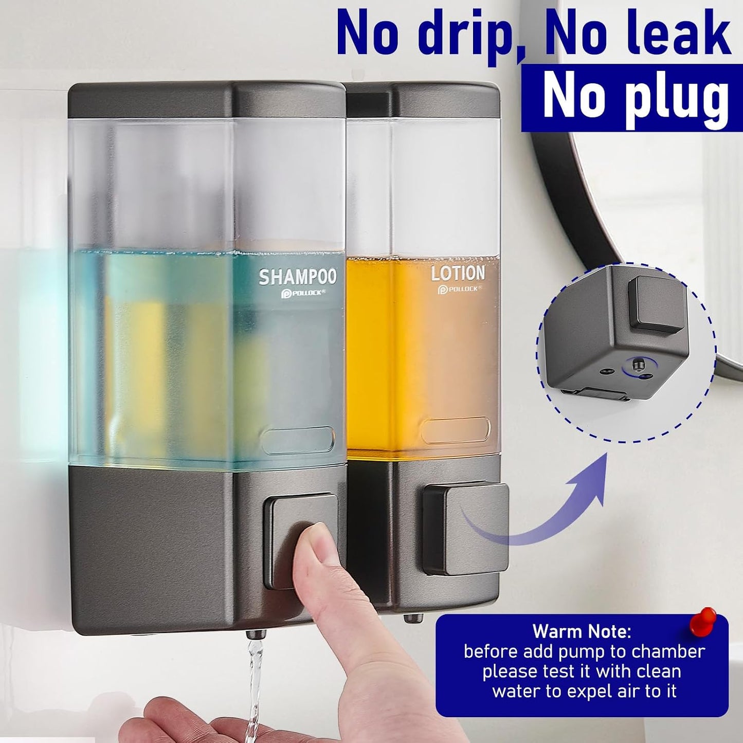 Pollock Shampoo and Conditioner Dispenser,Black 3 Chamber * 500ML | Shower Soap Dispenser Wall Mounted, Body Wash Dispenser No Drill,Refillable Shower Dispenser for Bathroom,Hotel,Public Place