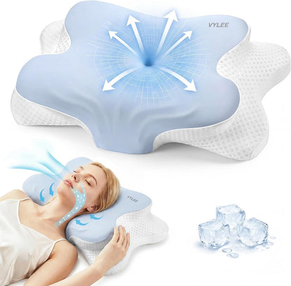 VYLEE Cervical Neck Pillow for Pain Relief, Ergonomic Memory Foam Pillow for Neck Support, Cooling Contour Orthopedic Pillow for Side, Back & Stomach Sleepers | Ergonomic contour pillow supports proper neck alignment for side, back & stomach sleepers