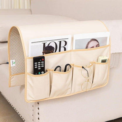 HAOMAIJIA Sofa Armrest Organizer, Remote Control Holder for Recliner Couch | Anti Slip Arm Chair Bedside Caddy Storage Organizer With 6 Pockets For Cell Phone Tv Remote Control Magazines (brown)