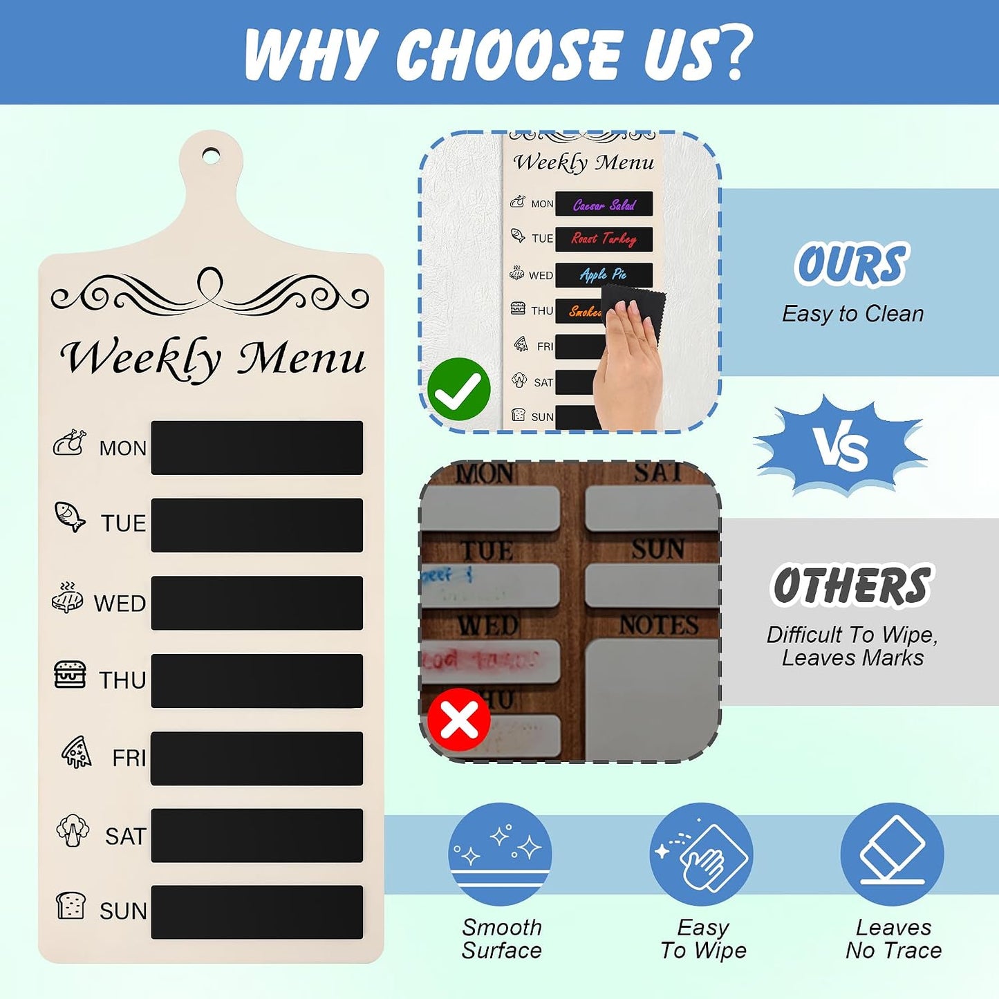 Catcan Magnetic Wood Menu Board for Fridge Meal Planner Chalkboard