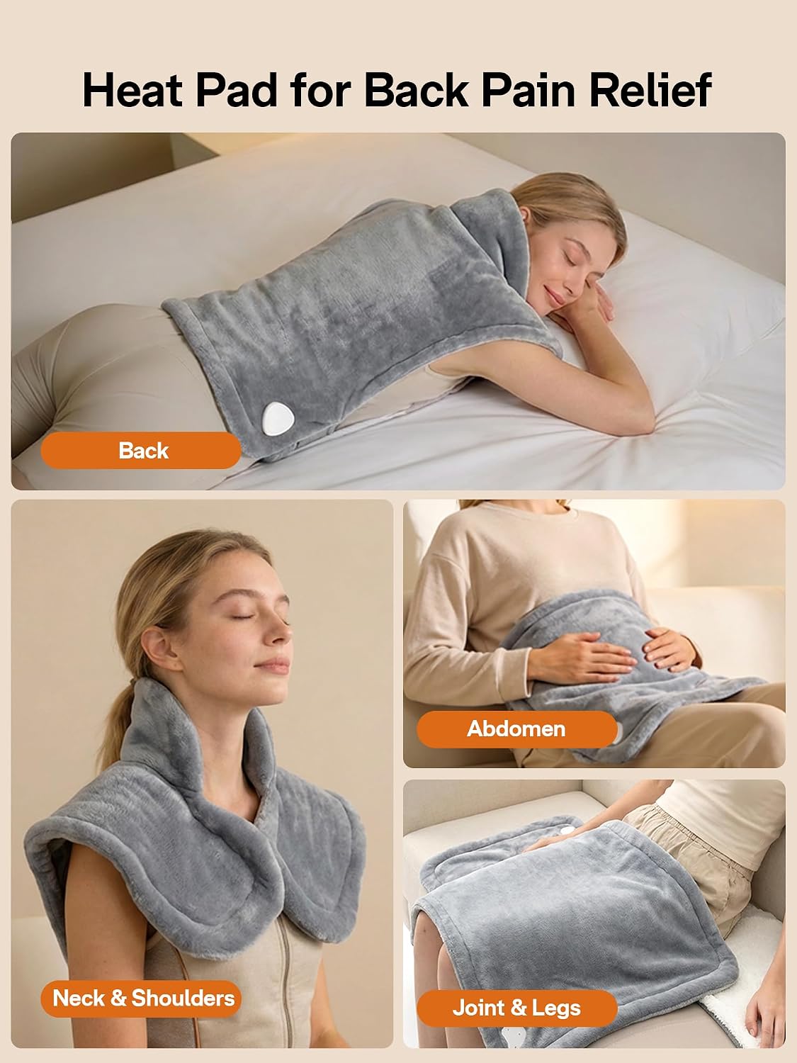 ALLJOY Heating Pad for Neck and Shoulders and Back Pain Relief | 24"x33" Weighted Heating Pad for Back with 10 Heat Levels & 4 Timers, Auto Shut-Off, Birthday Gifts for Men Women, Grey