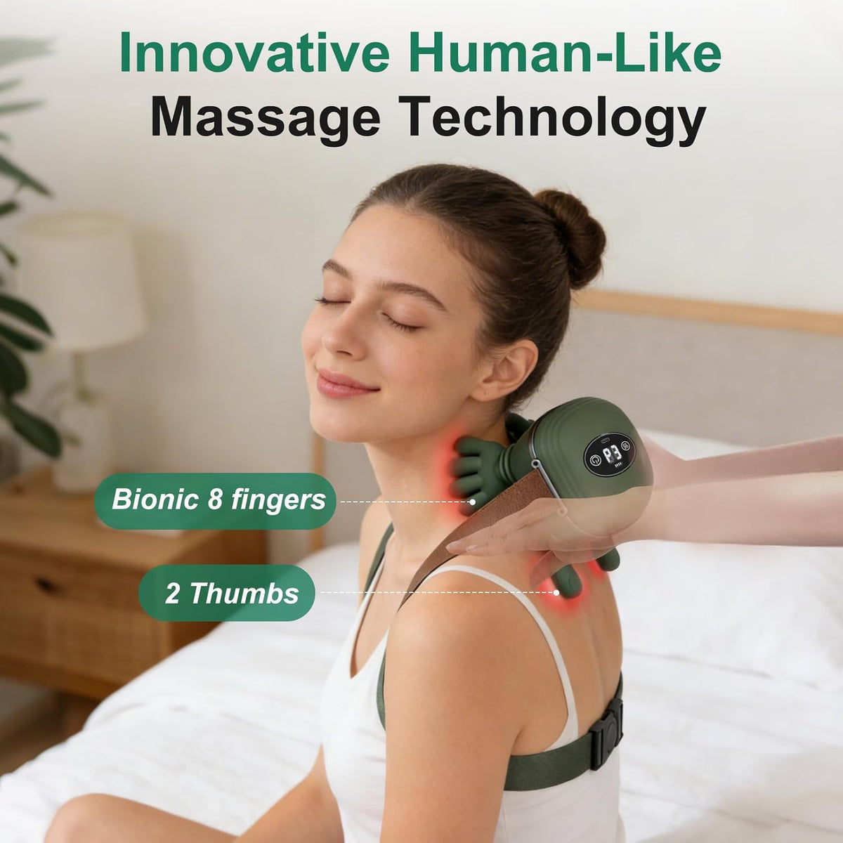 Human-Like Neck Massager with Heat for Pain Relief Deep Tissue, Cordless 4D Kneading Neck and Shoulder Massager with Bionic Fingers Massage and Screen, Ideal Gifts for Women Men