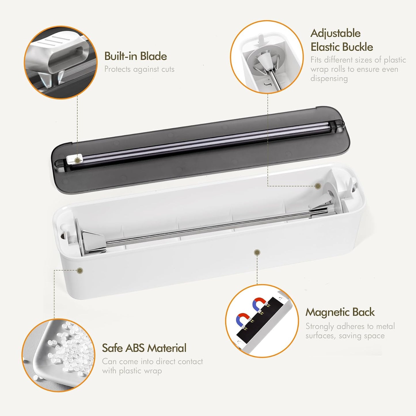 Aluminum Foil & Plastic Wrap Dispenser with Cutter - Magnetic & No-Drill Wall Mount, Cling Film Dispenser for Countertops & Cabinets, Space-Saving Kitchen Organizer - Fits 150 m Rolls, Black