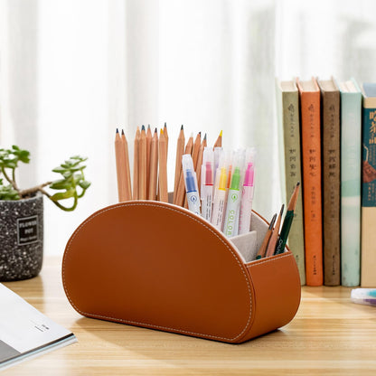 Remote Control Holders Organizer Box with 5 Compartment PU Leather Caddy | Multi-functional Office Desk Storage Caddy Store Tv Remote for Media Player,Brush,Pencil,Glassees&Office Supplies